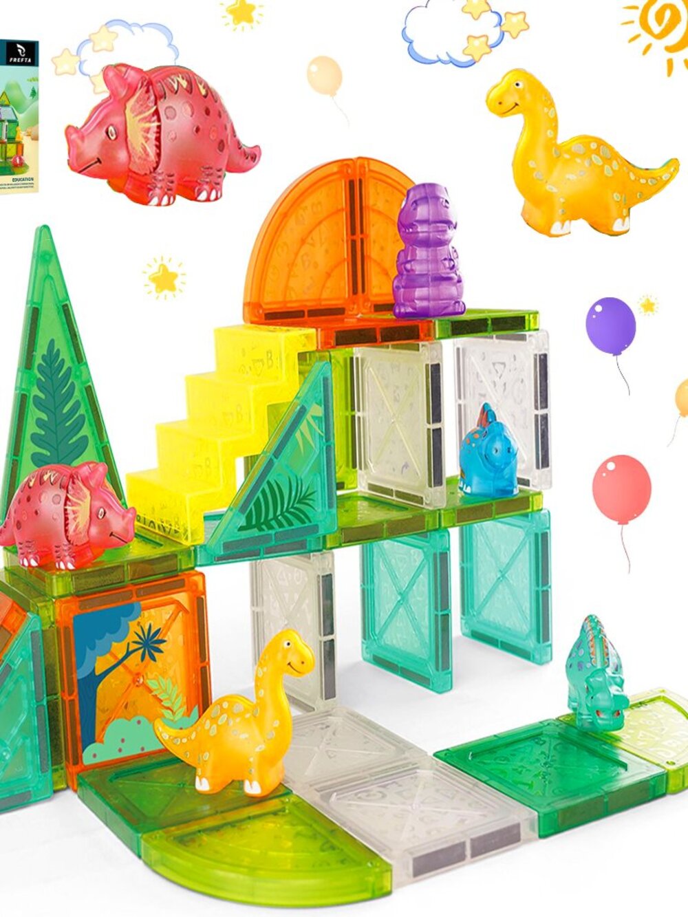 Magnetic Tiles Building Set for Kids STEM Magnet Animals Toys with Cute Dinosaur